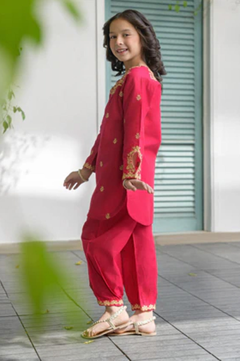 Aysel-3 – Pink Embroidered Lawn Kurta Set for Girls