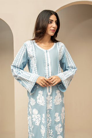Powder Blue Chain Stitch Embroidered Lawn Suit 2 Pc – Stitched Ladies Dress