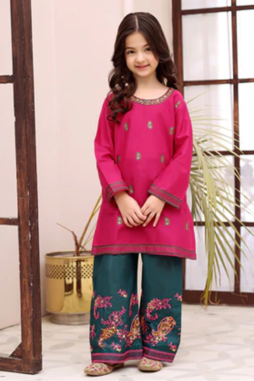 Nisha-16 – Pink Embroidered Lawn Kurta Set for Girls