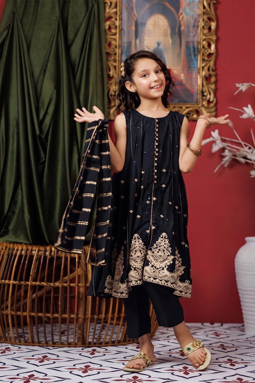 Black & Gold Kids Formal Suit | Viscose Raw-Silk