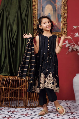 Black & Gold Kids Formal Suit | Viscose Raw-Silk