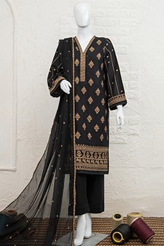 Black Embroidered 3-Piece Suit by Munfarid