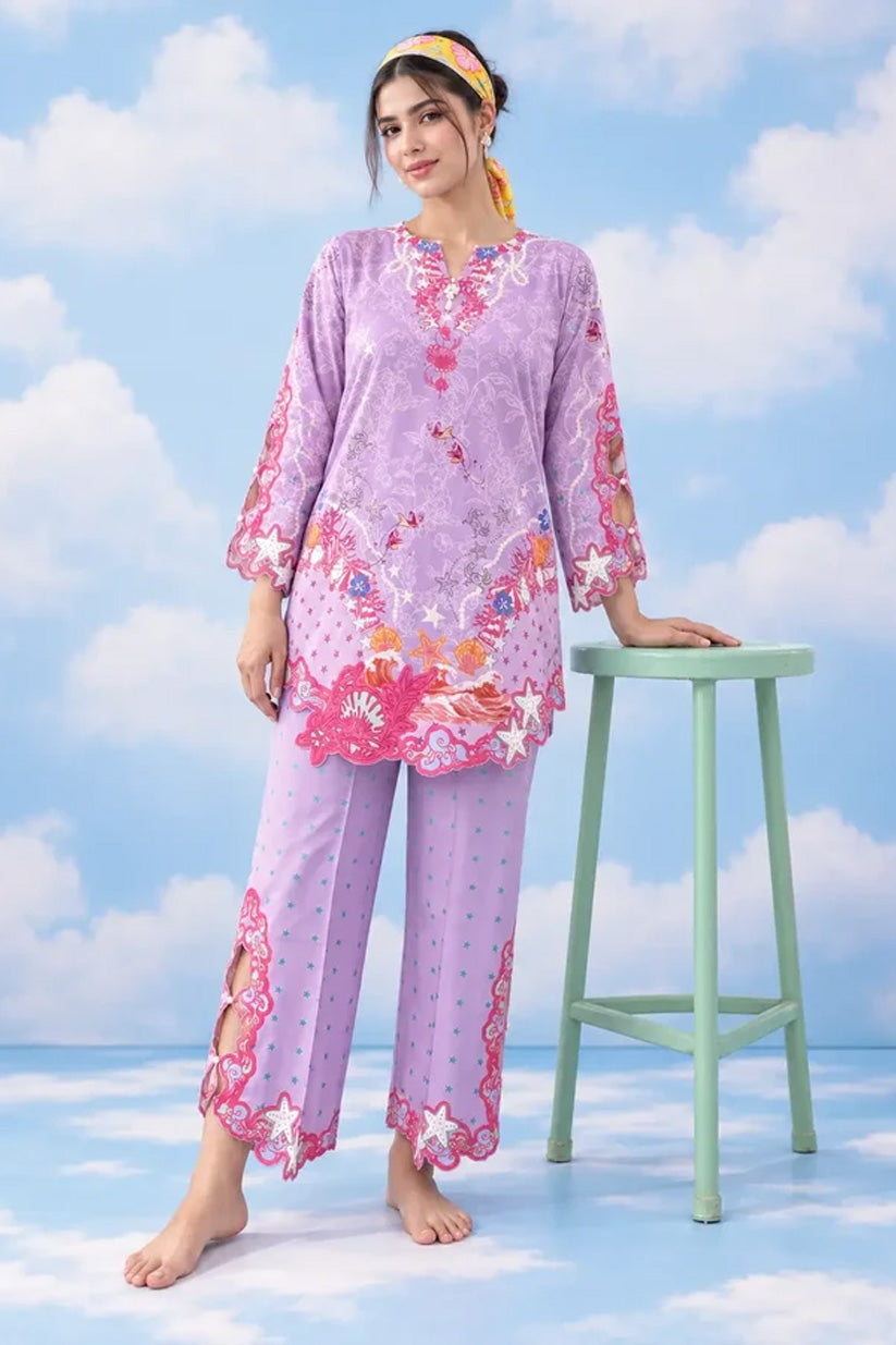 Lilac Ocean-Inspired Print Lawn Suit — Aveline by Dhaga
