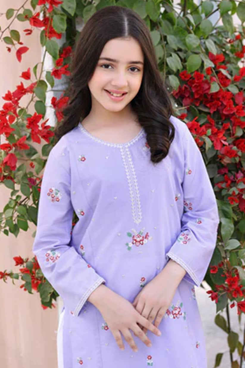 Ria Lilac-2 – Lilac Embroidered Lawn Kurta Set for Girls