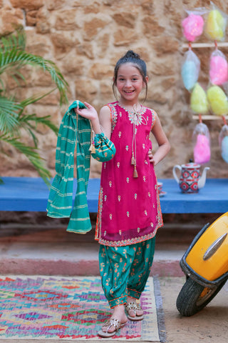 Shocking Pink & Turquoise Kids Formal Suit | 3 Piece