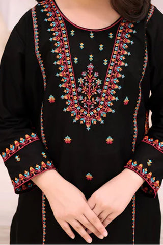 Midnight Rose-8 – Black Embroidered Lawn Kurta Set for Girls