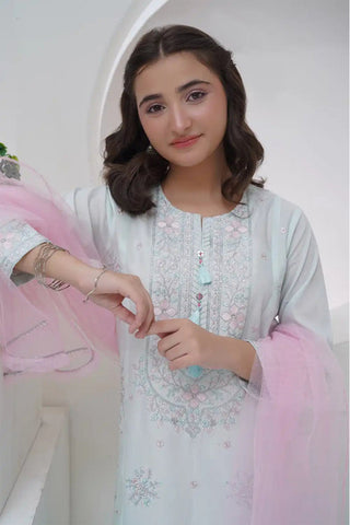 Exquisite 3-Piece Embroidered Cambric Lawn Suit with Organza Dupatta