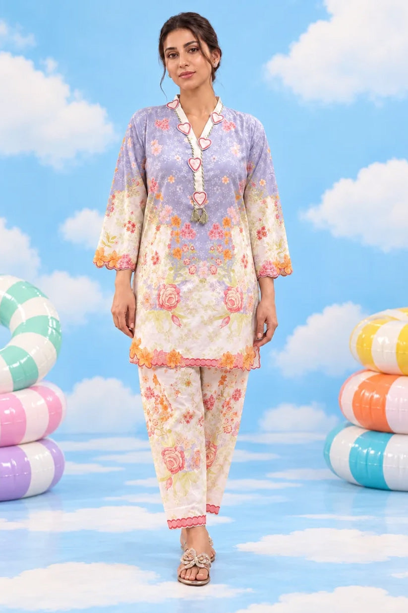 Two-piece floral lawn outfit full front view