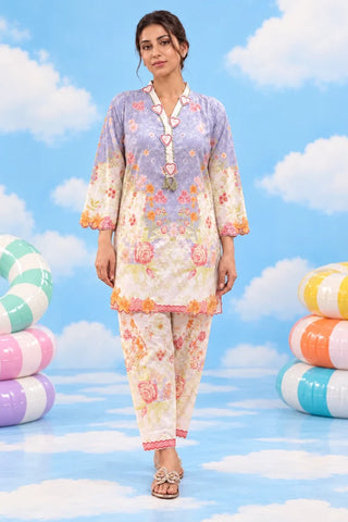 Two-piece floral lawn outfit full front view
