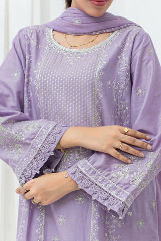 Lilac embroidered stitched 3 piece lawn suit with chiffon dupatta HS282