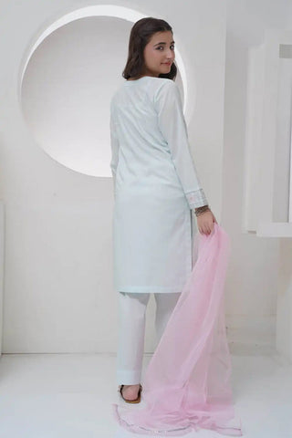 Exquisite 3-Piece Embroidered Cambric Lawn Suit with Organza Dupatta