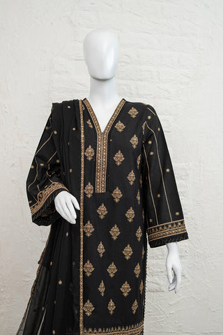 Black Embroidered 3-Piece Suit by Munfarid