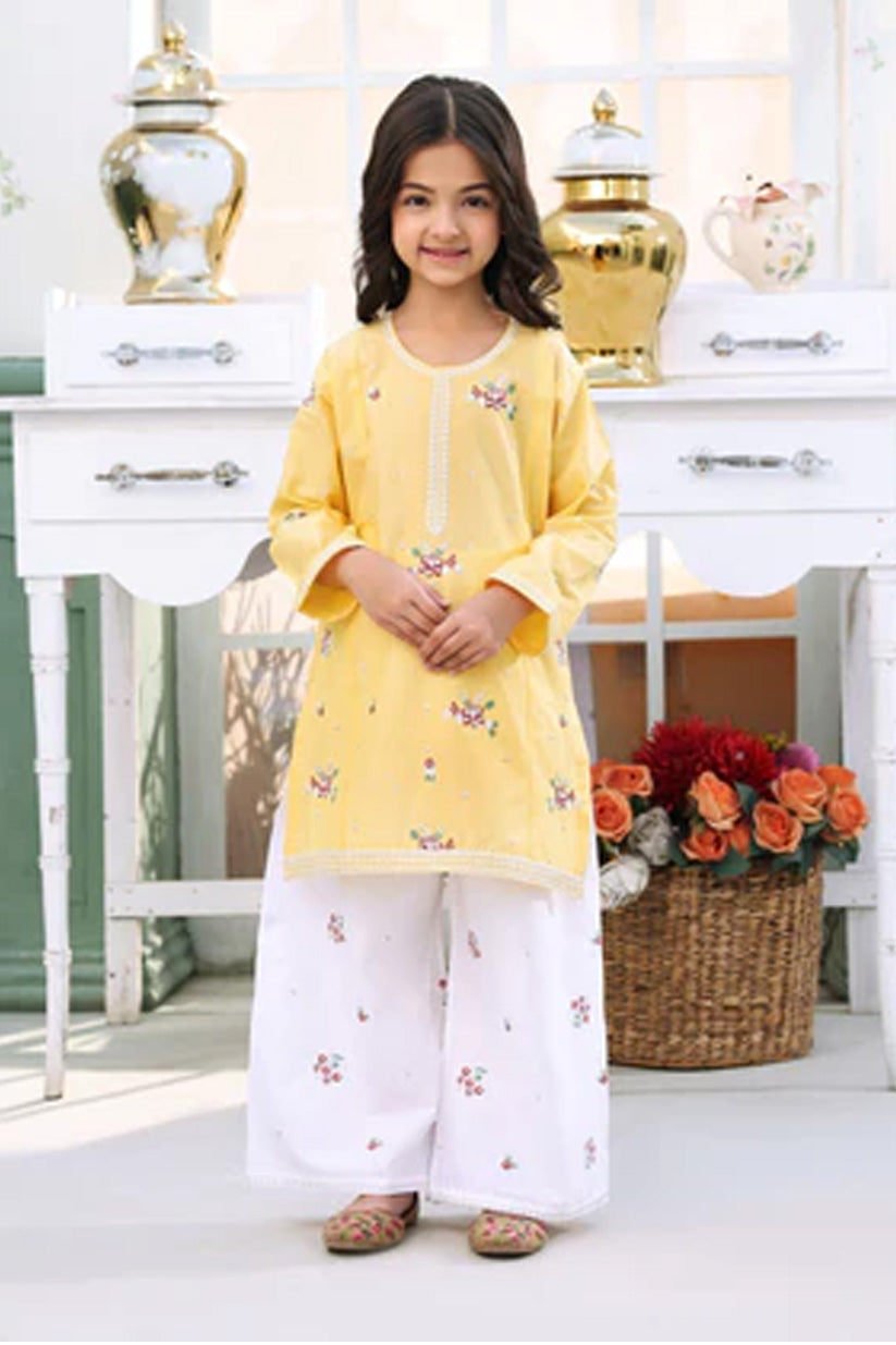 Mango – Yellow Embroidered Lawn Kurta Set for Girls