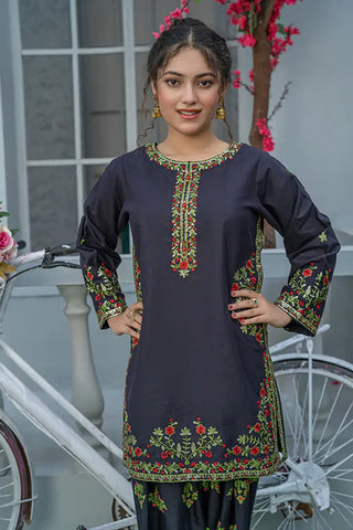 3 Piece Black Embroidered Cambric Suit with Table Printed Shalwar