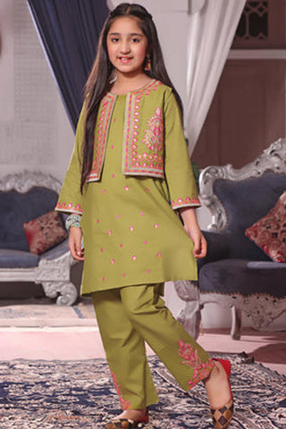 Dhani – Green Koti Style Embroidered Kurta Set for Girls