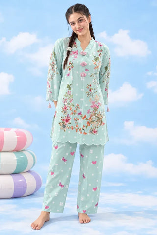 Mint floral two-piece lawn co-ord full front view