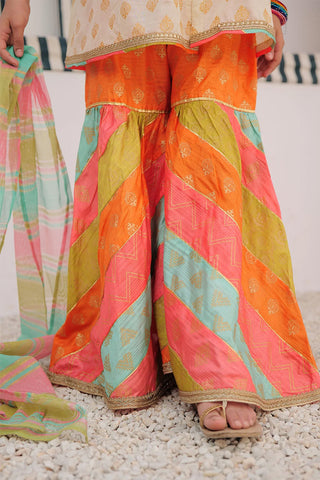 Fawn Multicolor Tasar Silk Kids Formal Suit | 3 Piece