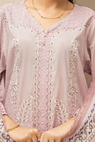 Blush pink embroidered stitched 3 piece lawn suit with digital printed dupatta HS273