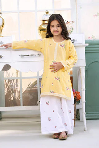 Mango – Yellow Embroidered Lawn Kurta Set for Girls