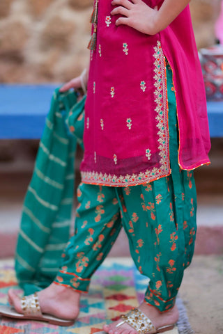 Shocking Pink & Turquoise Kids Formal Suit | 3 Piece