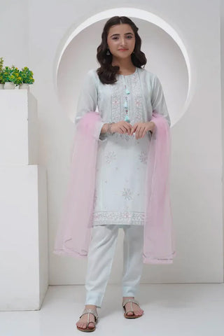 Exquisite 3-Piece Embroidered Cambric Lawn Suit with Organza Dupatta