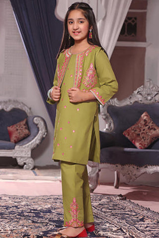 Dhani – Green Koti Style Embroidered Kurta Set for Girls