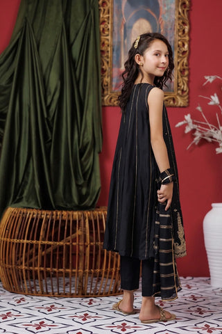 Black & Gold Kids Formal Suit | Viscose Raw-Silk