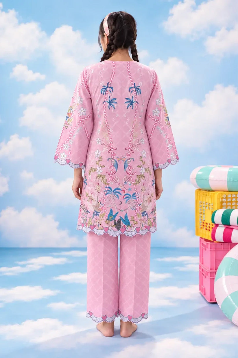 Full back view of pink printed lawn co-ord