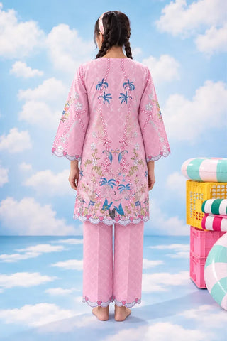 Full back view of pink printed lawn co-ord