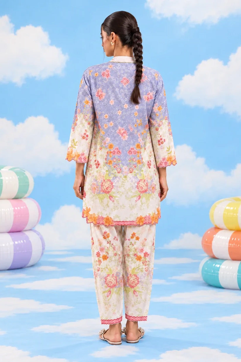 Powder-blue floral lawn co-ord full back view