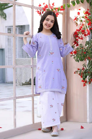 Ria Lilac-2 – Lilac Embroidered Lawn Kurta Set for Girls