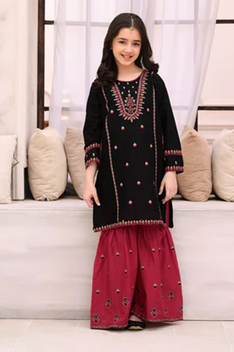Midnight Rose-8 – Black Embroidered Lawn Kurta Set for Girls