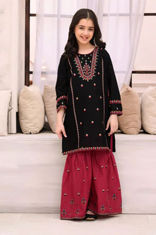 Midnight Rose-8 – Black Embroidered Lawn Kurta Set for Girls