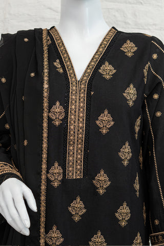 Black Embroidered 3-Piece Suit by Munfarid