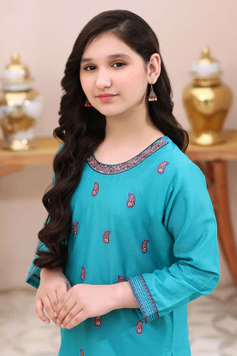 Izha-1 – Elegant Embroidered Lawn Kurta Set for Girls