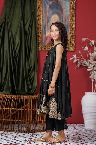 Black & Gold Kids Formal Suit | Viscose Raw-Silk