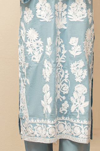 Powder Blue Chain Stitch Embroidered Lawn Suit 2 Pc – Stitched Ladies Dress