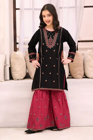 Midnight Rose-8 – Black Embroidered Lawn Kurta Set for Girls