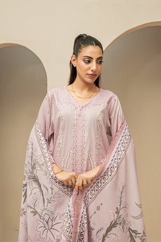 Blush pink embroidered stitched 3 piece lawn suit with digital printed dupatta HS273