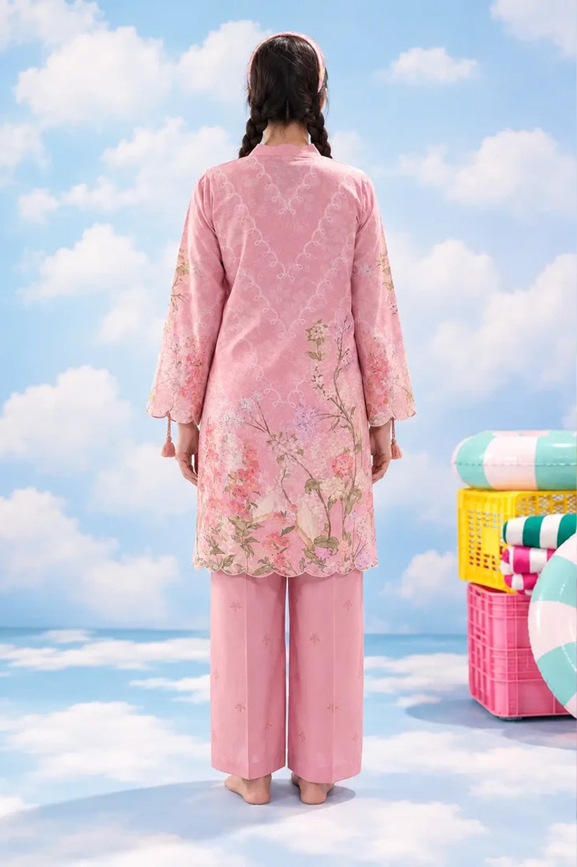 Full back view of pink floral lawn co-ord