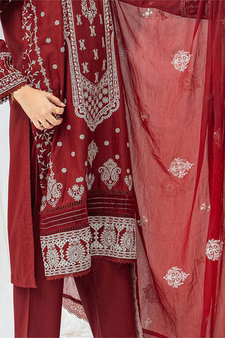 Maroon embroidered stitched 3 piece lawn suit front view HS280