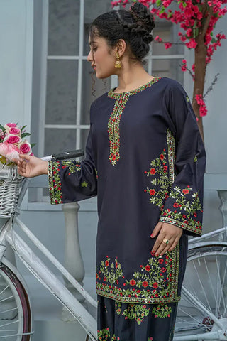 3 Piece Black Embroidered Cambric Suit with Table Printed Shalwar
