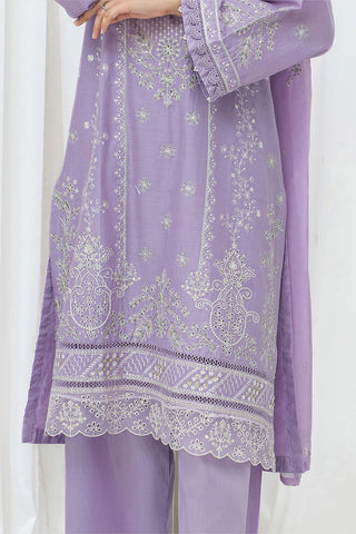 Lilac embroidered stitched 3 piece lawn suit with chiffon dupatta HS282