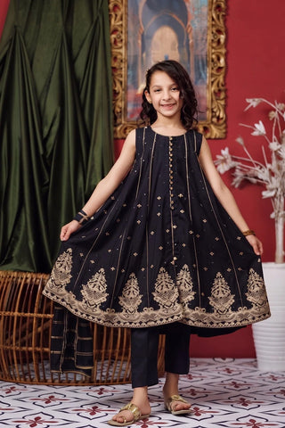 Black & Gold Kids Formal Suit | Viscose Raw-Silk