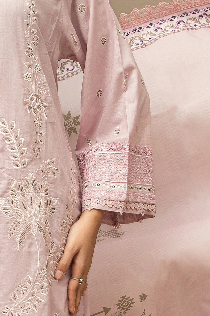 Blush pink embroidered stitched 3 piece lawn suit with digital printed dupatta HS273