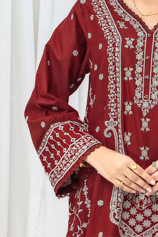 Chiffon embroidered dupatta border detail maroon suit HS280