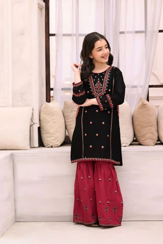Midnight Rose-8 – Black Embroidered Lawn Kurta Set for Girls