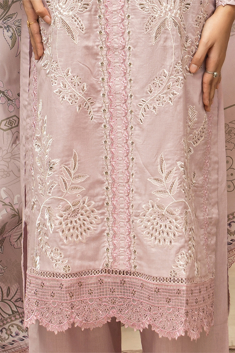 Blush pink embroidered stitched 3 piece lawn suit with digital printed dupatta HS273