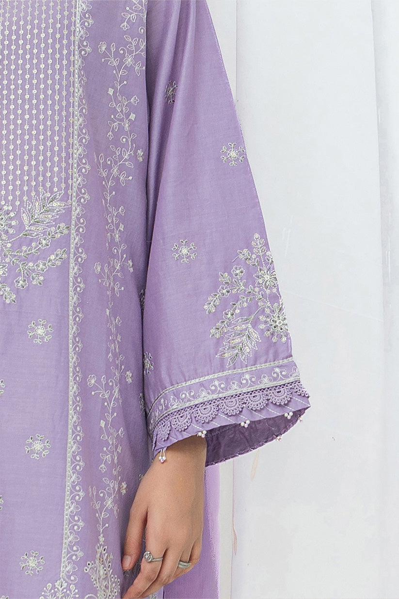 Lilac embroidered stitched 3 piece lawn suit with chiffon dupatta HS282