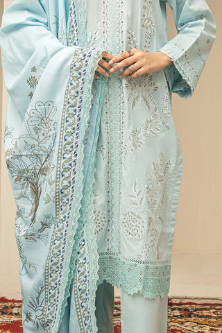 Sage green embroidered stitched 3 piece lawn suit with digital printed dupatta HS273